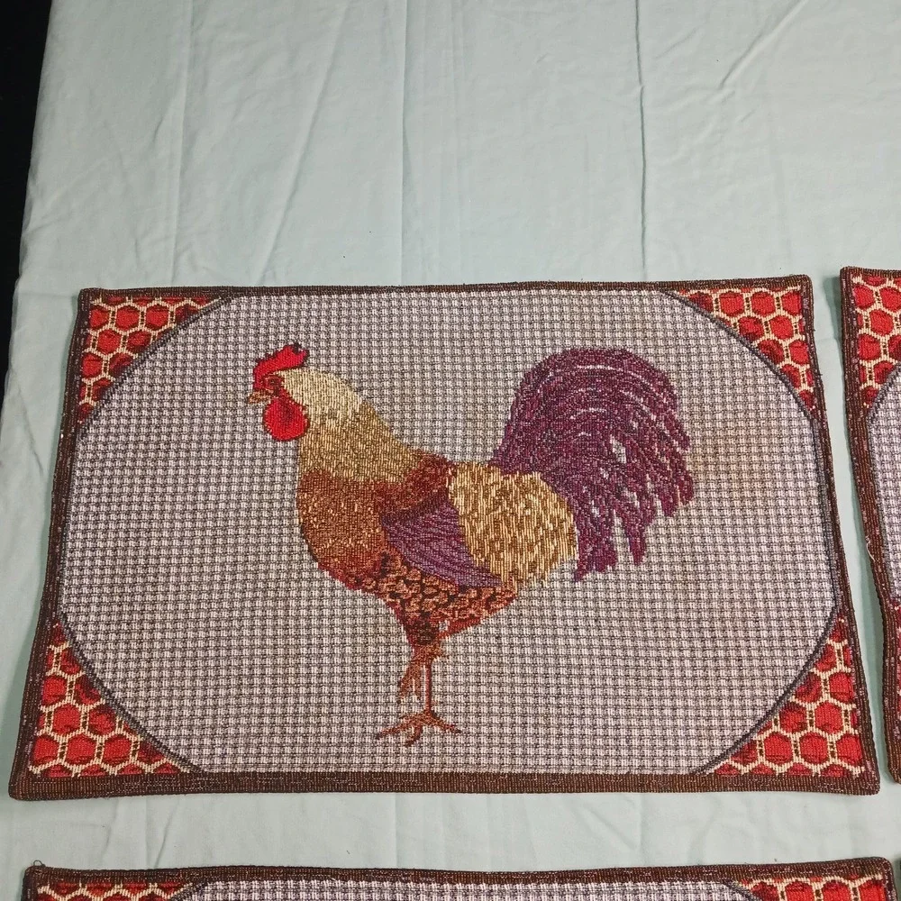 VTG Rooster Chicken Tapestry Placemats Set Of 4: 18